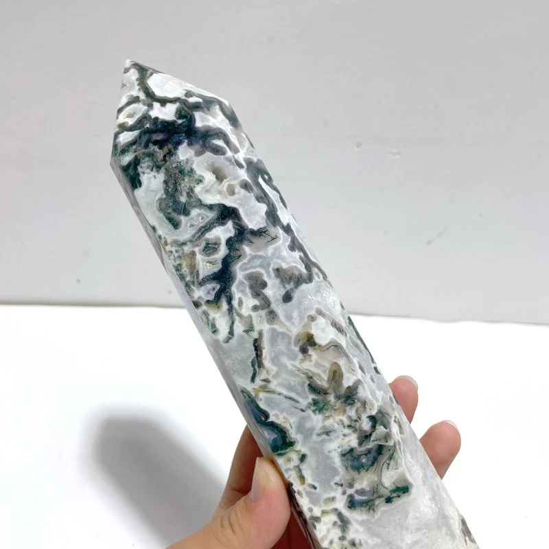 4 Pieces Tall Geode Druzy White Moss Agate Tower Points - Image 5