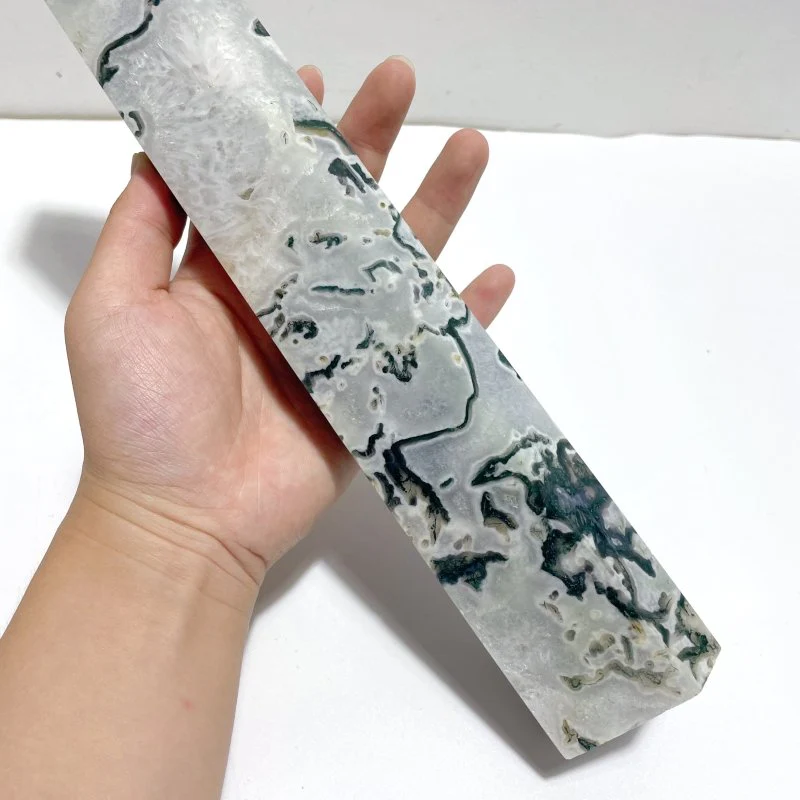4 Pieces Tall Geode Druzy White Moss Agate Tower Points - Image 7