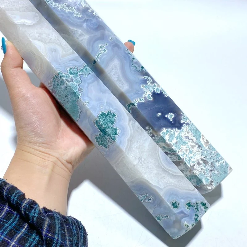 5 Pieces Tall Geode White Moss Agate Points - Image 4