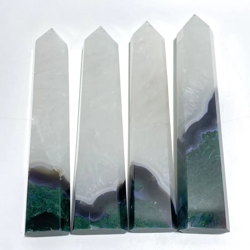 4 Pieces Tall Green Moss Agate Points