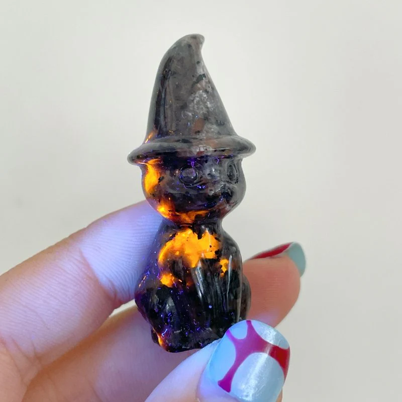 4 Types Halloween Ghost Cat Carving Wholesale Moss Agate Labradorite Yooperlite Yellow Calcite - Image 3
