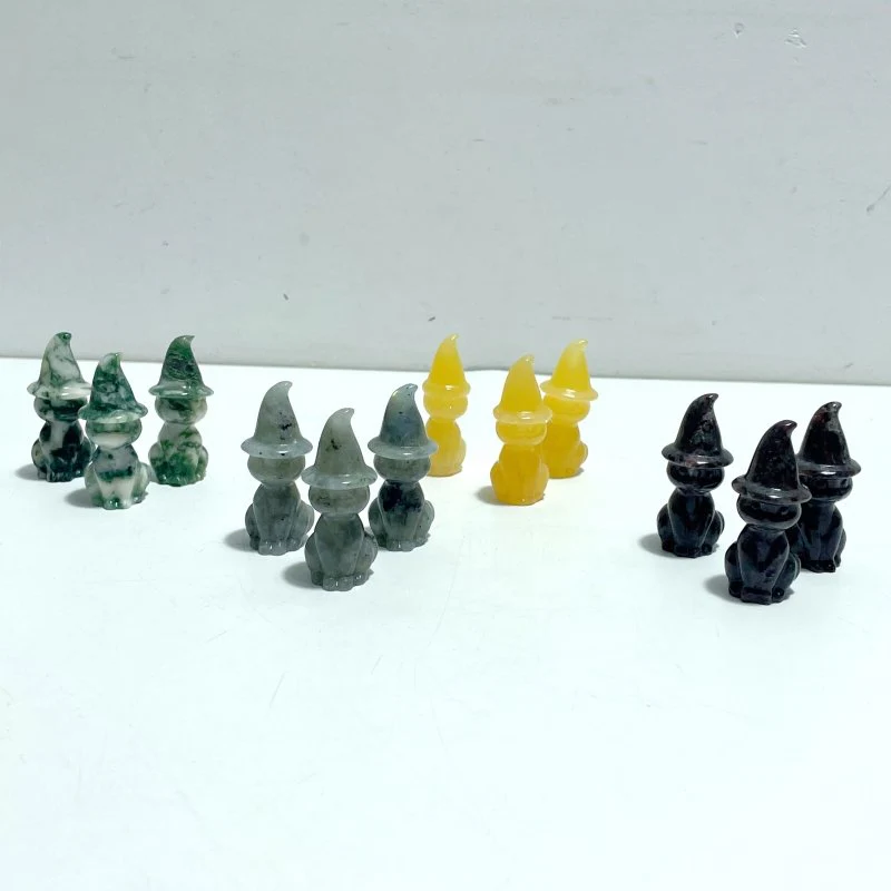 4 Types Halloween Ghost Cat Carving Wholesale Moss Agate Labradorite Yooperlite Yellow Calcite - Image 5
