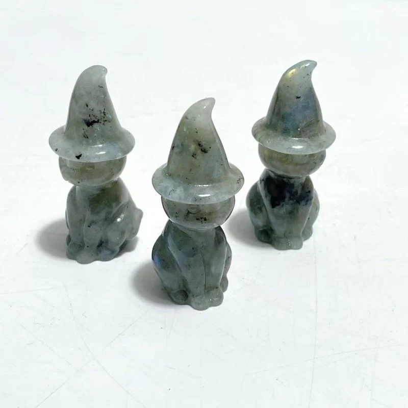 4 Types Halloween Ghost Cat Carving Wholesale Moss Agate Labradorite Yooperlite Yellow Calcite - Image 8