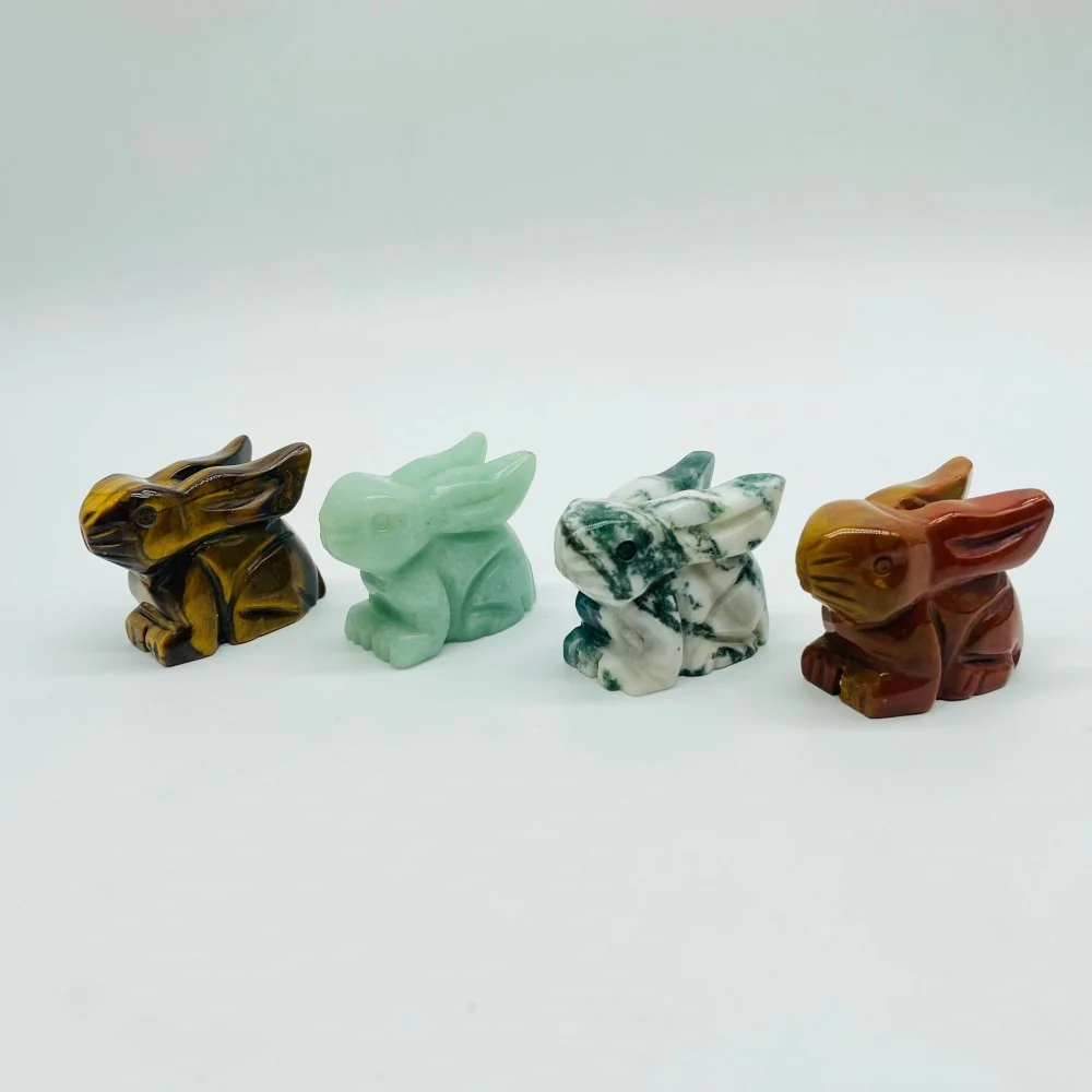4 Types Easter Rabbit Carving Wholesale Moss Agate Green Aventurine Tiger Eye - Image 2