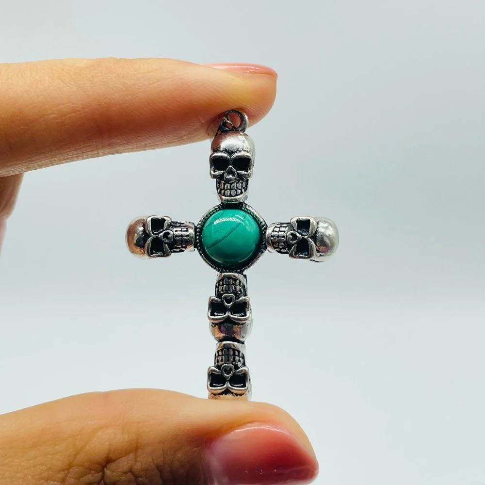 4 Types Skull Cross Pendant Wholesale Charoite Sunstone Malachite Moonstone - Image 6