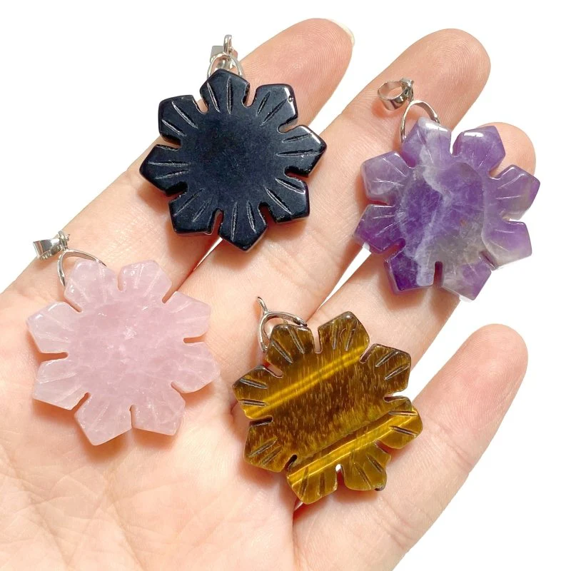 4 Types Snowflake Shape Pendants Wholesale Rose Quartz Obsidian Chevron Amethyst - Image 4