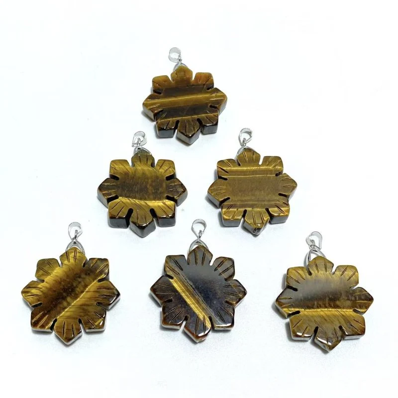 4 Types Snowflake Shape Pendants Wholesale Rose Quartz Obsidian Chevron Amethyst - Image 7