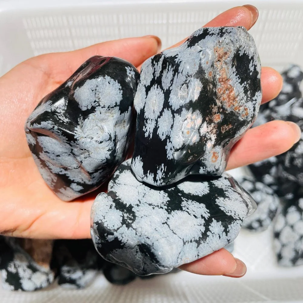 48 Pieces Polished Snowflake Obsidian Raw Free Form - Image 5