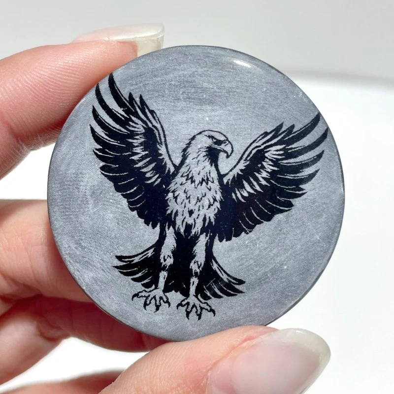 4cm Black Obsidian Clear Quartz Engraved Eagle Round Slices DIY Wholesale - Image 13