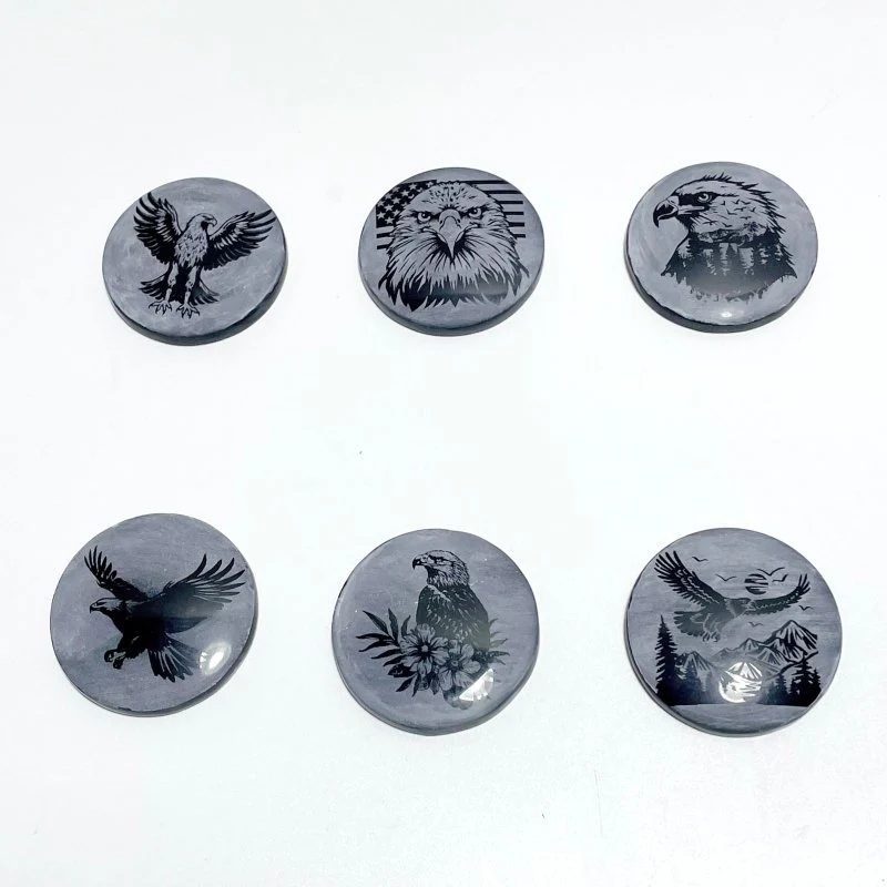 4cm Black Obsidian Clear Quartz Engraved Eagle Round Slices DIY Wholesale - Image 4