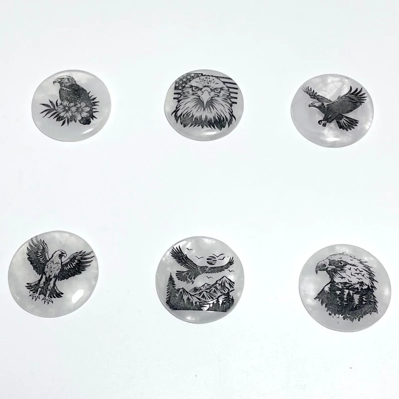 4cm Black Obsidian Clear Quartz Engraved Eagle Round Slices DIY Wholesale - Image 5