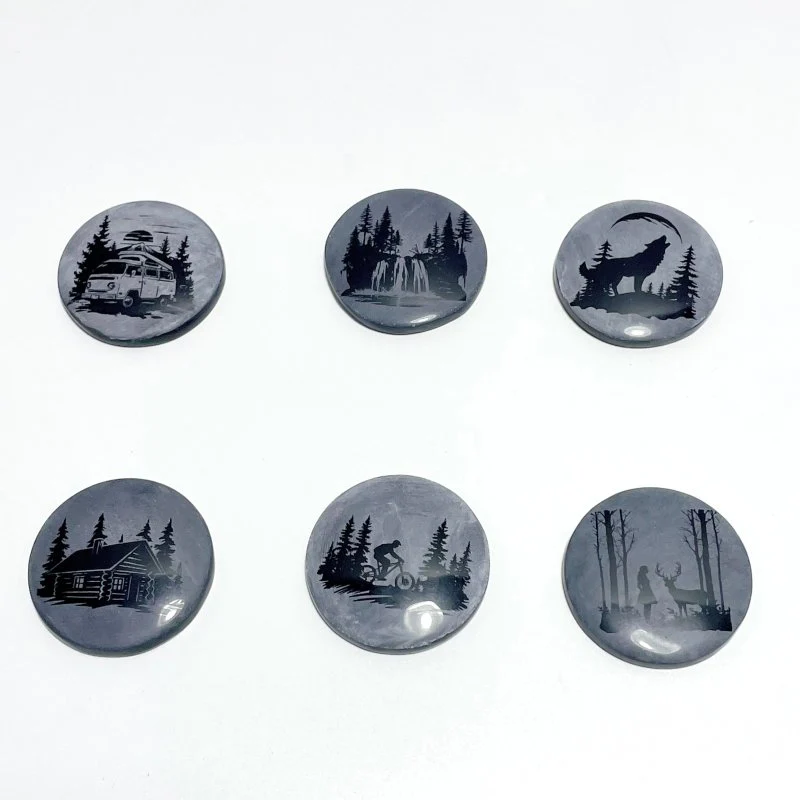 4cm Black Obsidian Forest Landscape Engraved Round Slices DIY Wholesale - Image 2