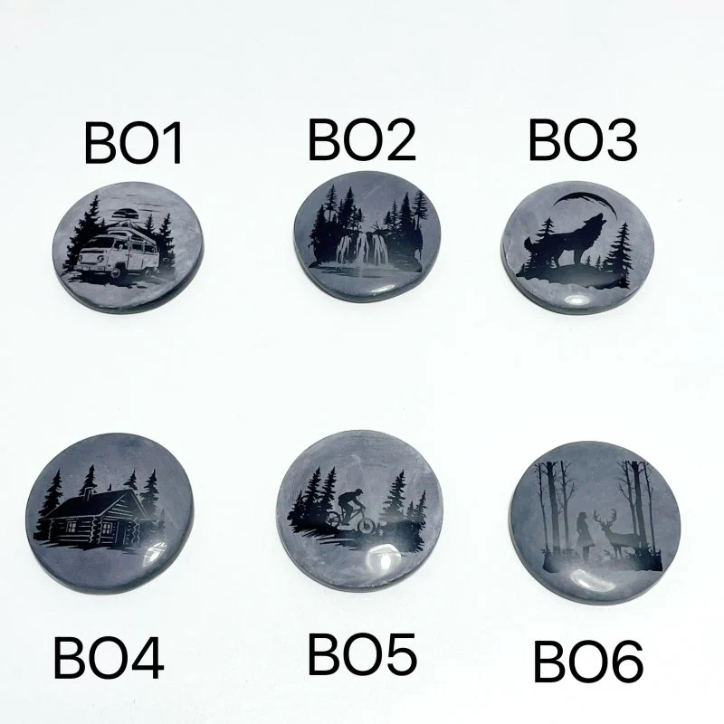 4cm Black Obsidian Forest Landscape Engraved Round Slices DIY Wholesale - Image 3