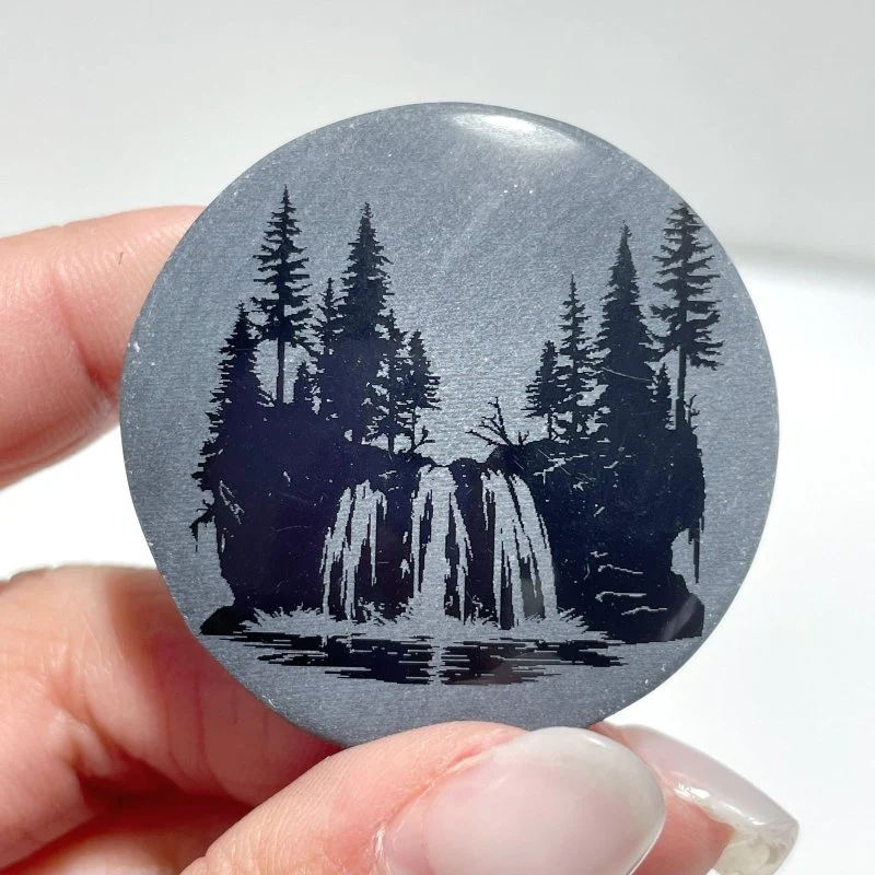 4cm Black Obsidian Forest Landscape Engraved Round Slices DIY Wholesale - Image 5