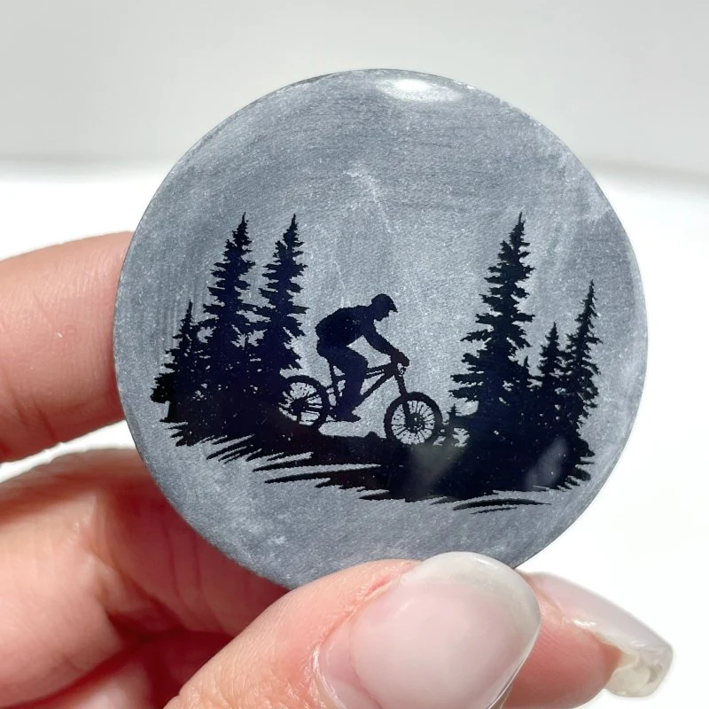 4cm Black Obsidian Forest Landscape Engraved Round Slices DIY Wholesale - Image 7