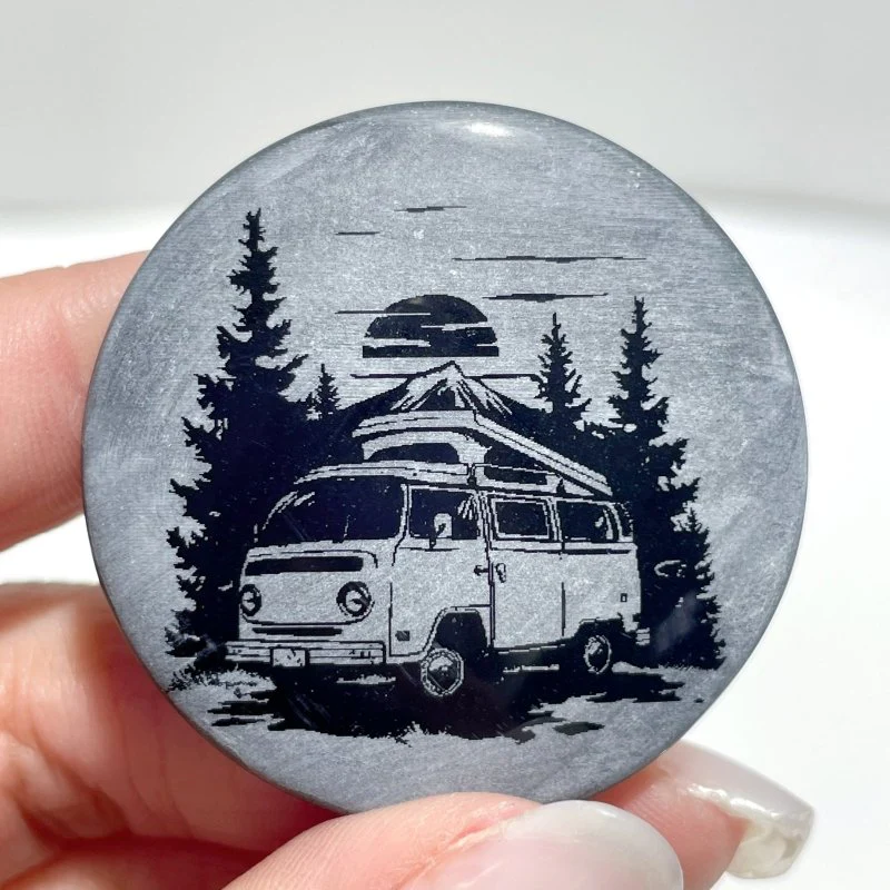 4cm Black Obsidian Forest Landscape Engraved Round Slices DIY Wholesale - Image 8