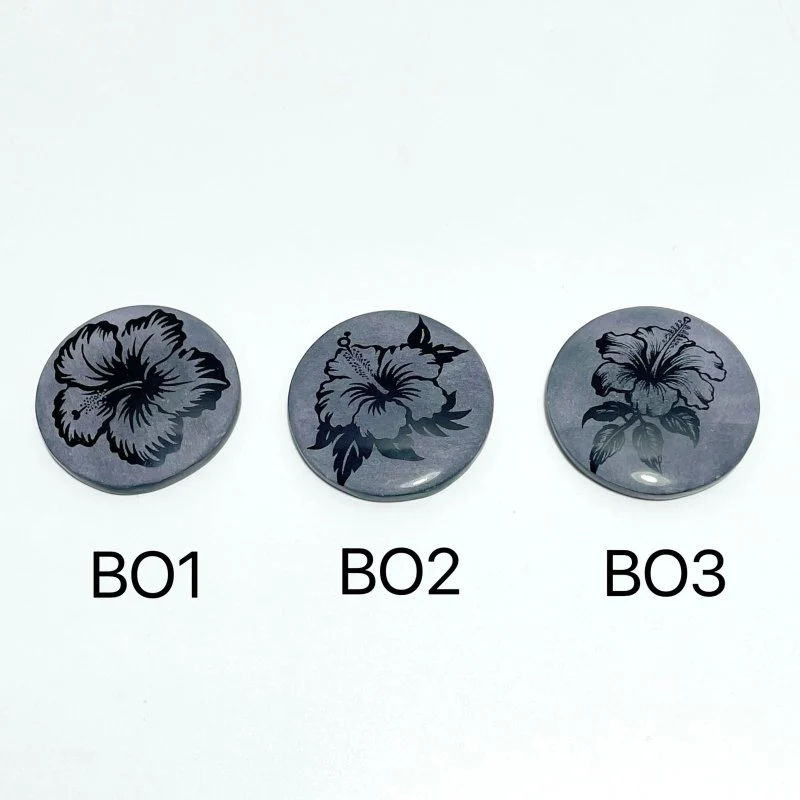 4cm Black Obsidian Hawaiian Flowers Engraved Round Slices DIY Wholesale - Image 3