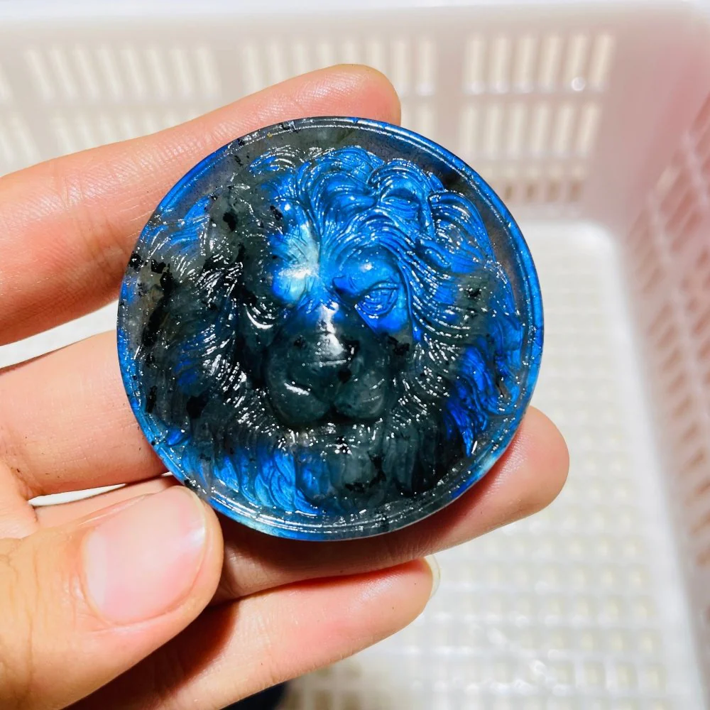4Pieces High Quality Labradorite Lion Head Carving - Image 3