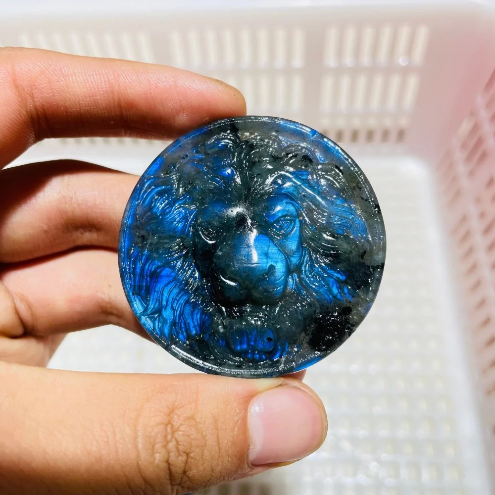 4Pieces High Quality Labradorite Lion Head Carving - Image 4
