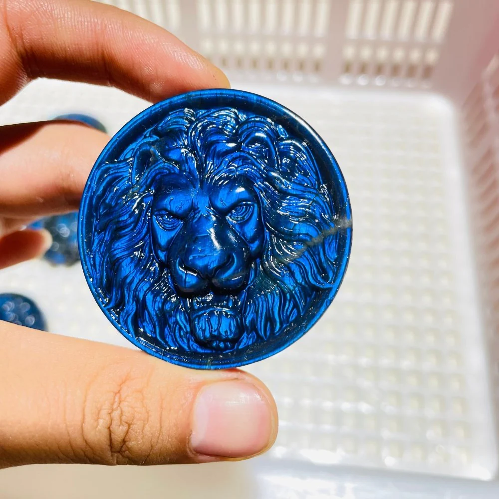 4Pieces High Quality Labradorite Lion Head Carving - Image 5