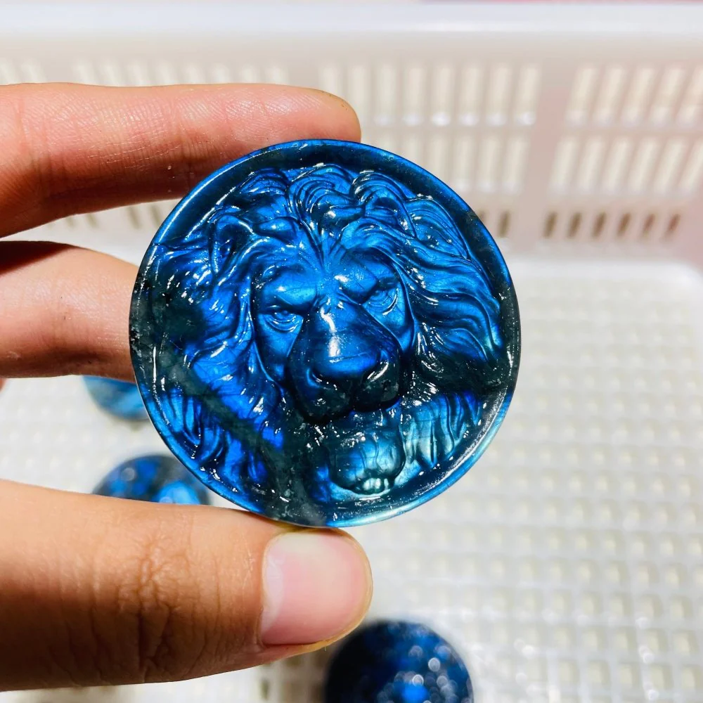 4Pieces High Quality Labradorite Lion Head Carving - Image 6