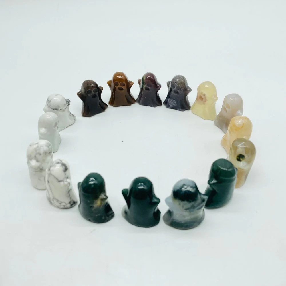 4Types Ghost Carving Wholesale Moss Agate & Ocean Jasper Halloween Decorations