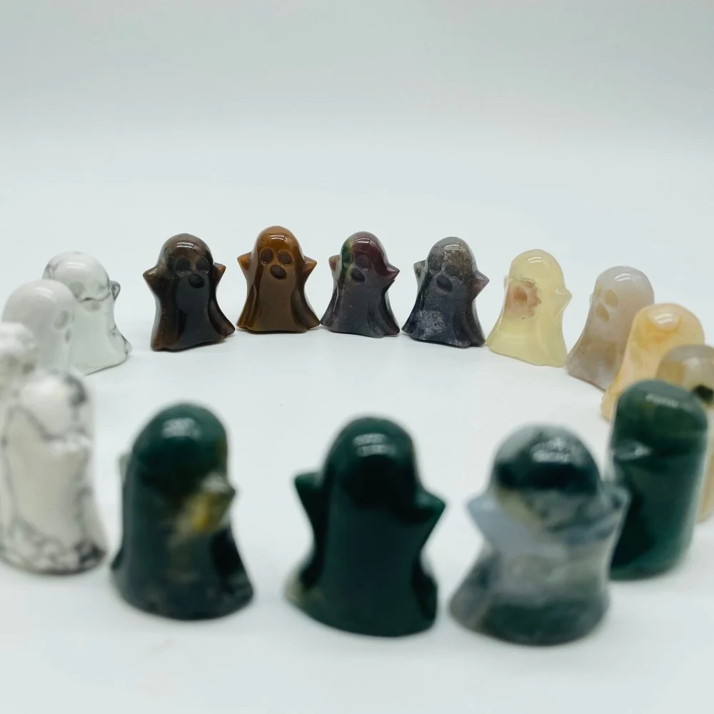 4Types Ghost Carving Wholesale Moss Agate & Ocean Jasper Halloween Decorations - Image 2