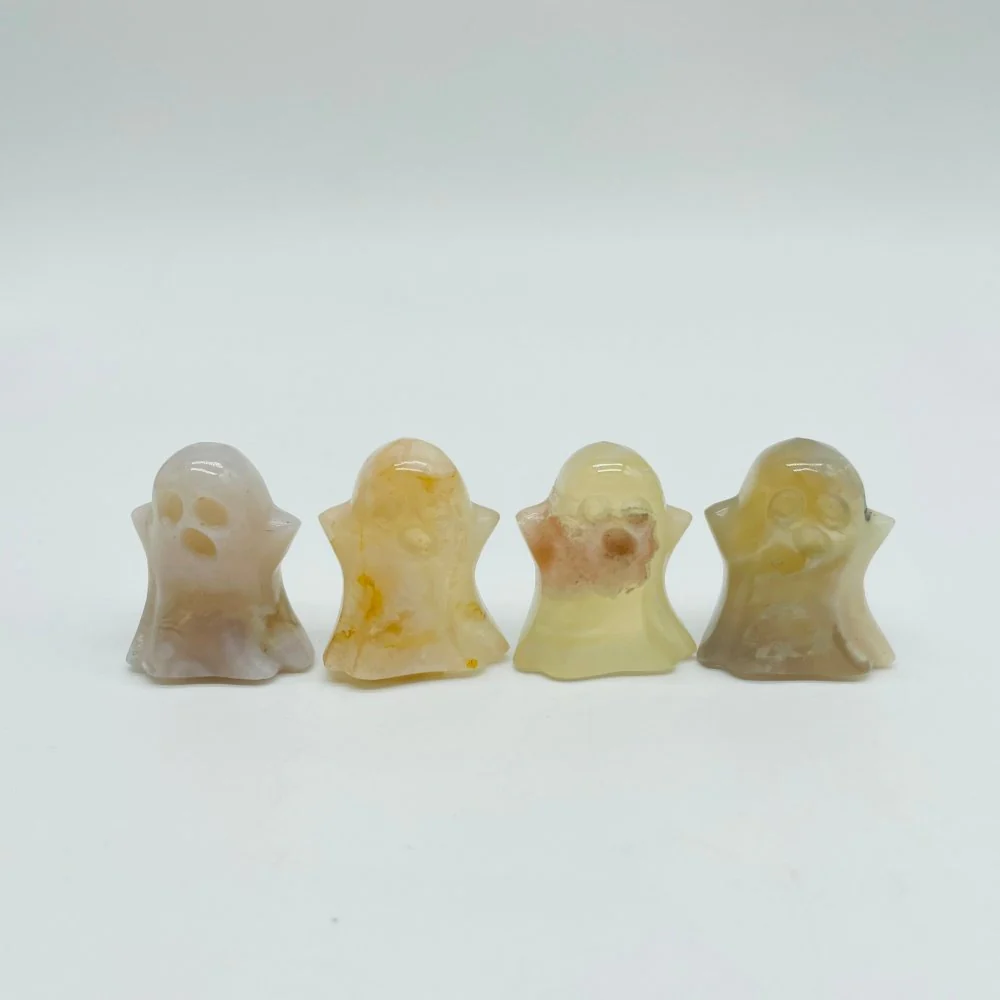 4Types Ghost Carving Wholesale Moss Agate & Ocean Jasper Halloween Decorations - Image 4