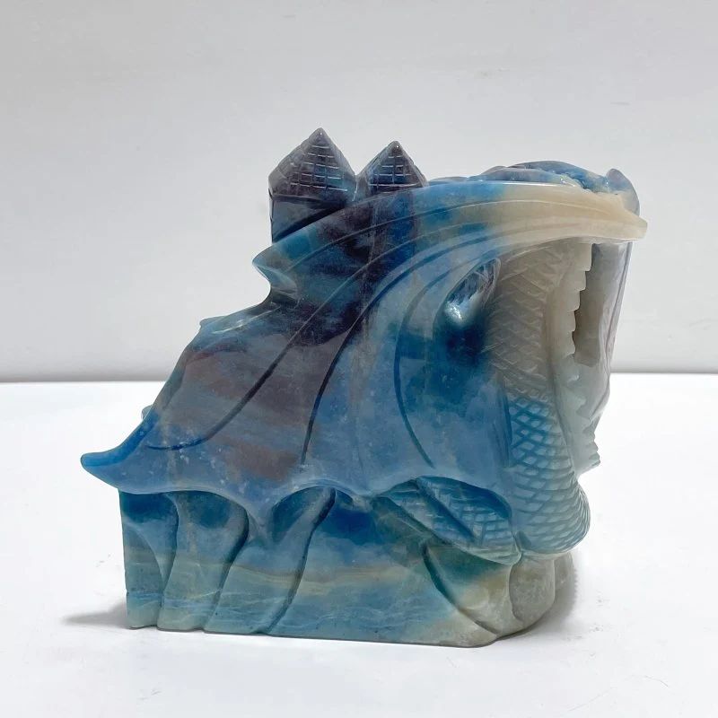 6.7in Beautiful Trolleite Flying Dragon With Castle Carving - Image 2