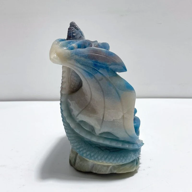 6.7in Beautiful Trolleite Flying Dragon With Castle Carving - Image 3