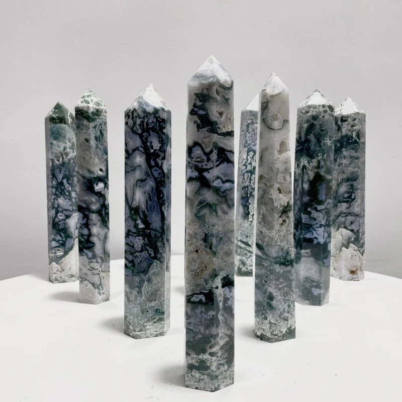 10 Pieces Geode Moss Agate Tower Points 25cm - Image 2