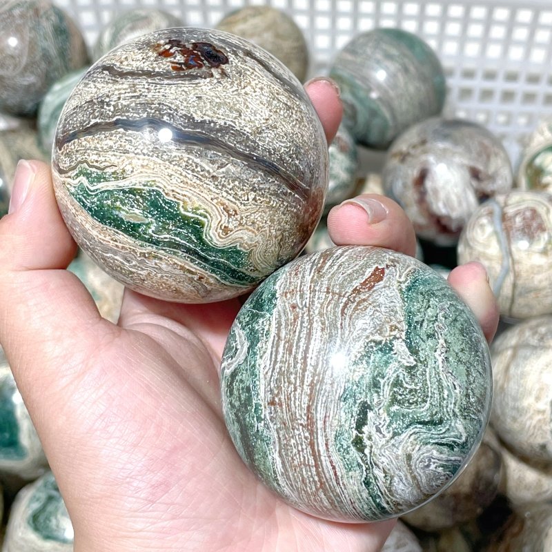 5-6.5cm Green Striped Jasper Spheres Ball Wholesale - Image 5