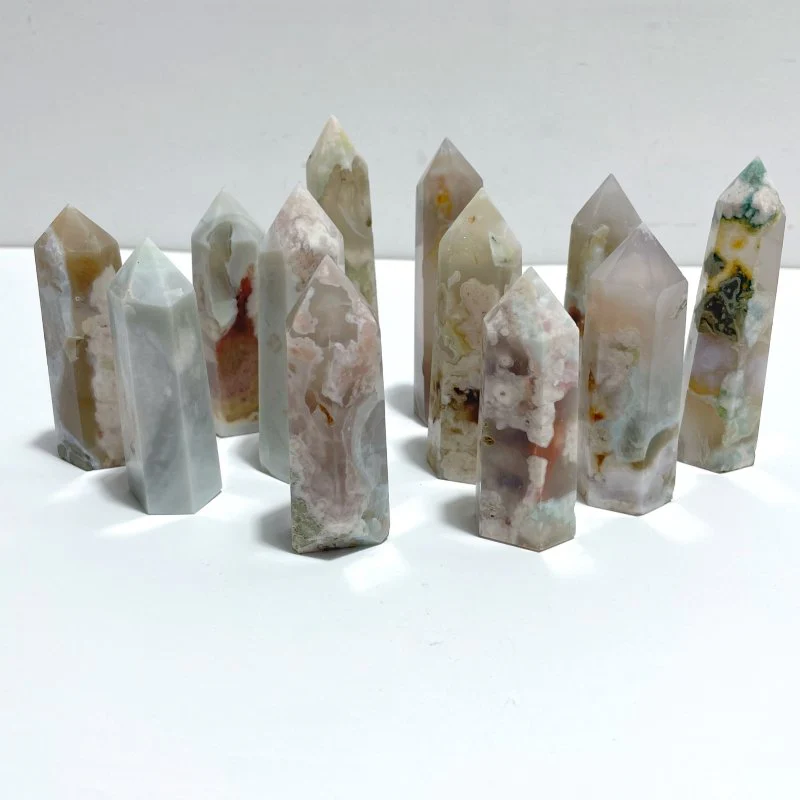 5-9CM Light Green Sakura Flower Agate Tower Point Wholesale