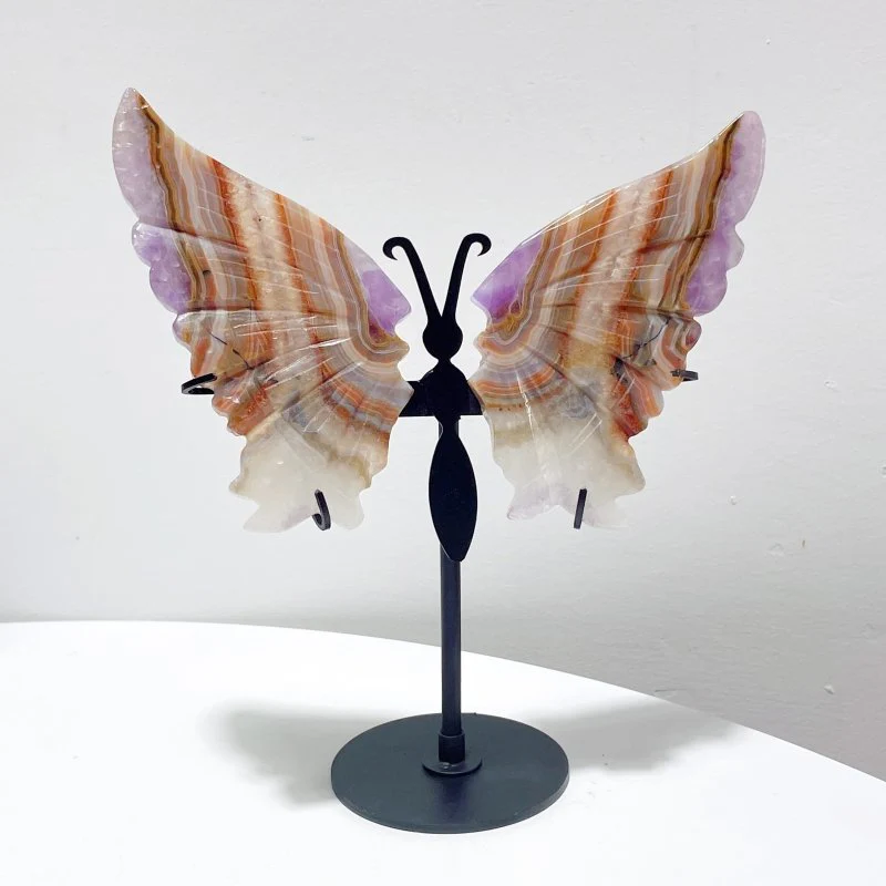5 Pairs Beautiful Amethyst Mixed Stripe Agate Butterfly Wing Carving With Stand - Image 4