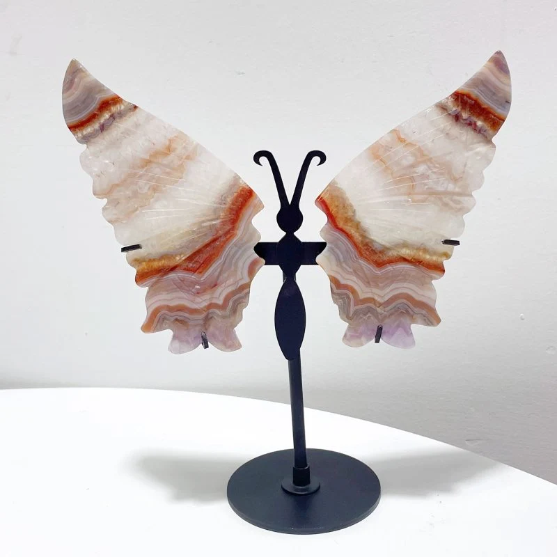 5 Pairs Beautiful Amethyst Mixed Stripe Agate Butterfly Wing Carving With Stand - Image 6