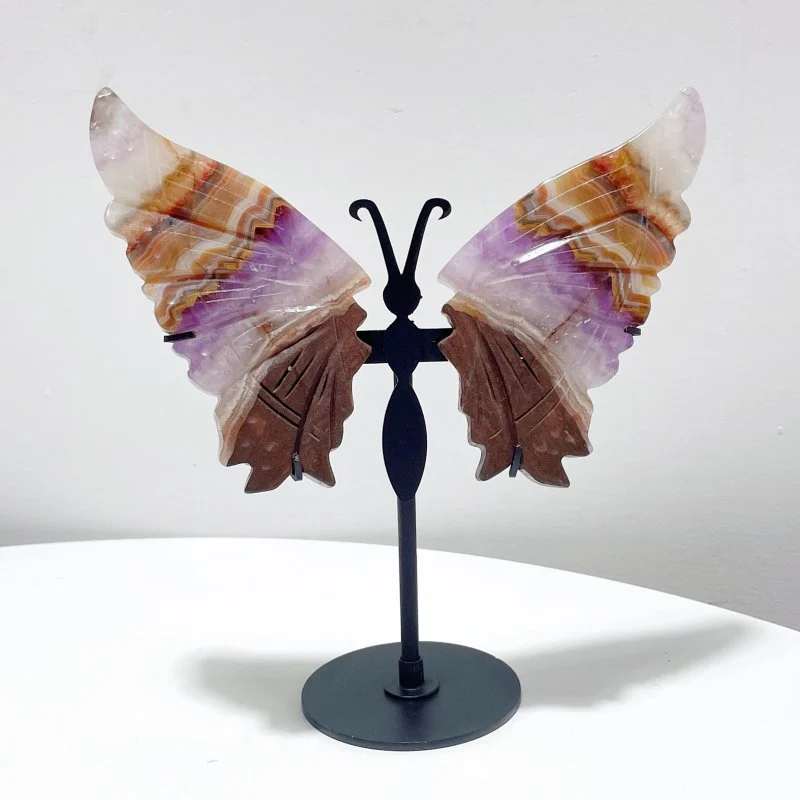 5 Pairs Beautiful Amethyst Mixed Stripe Agate Butterfly Wing Carving With Stand - Image 7