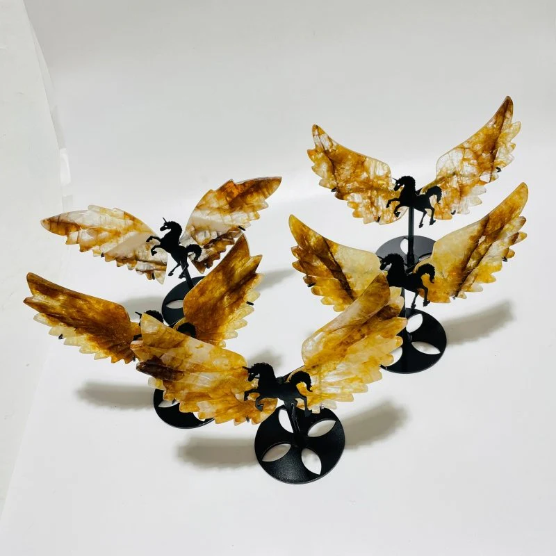 5 Pairs Beautiful Red Fire Quartz Pegasus Wing Crystal Carving With Stand - Image 6