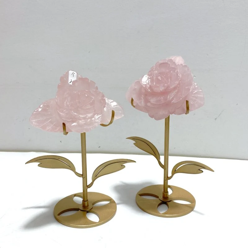 6 Pairs Beautiful Rose Quartz Flower Carving With Stand - Image 2