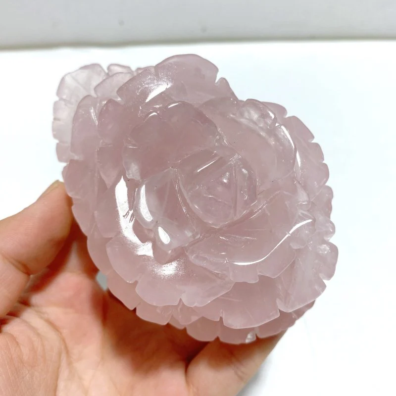6 Pairs Beautiful Rose Quartz Flower Carving With Stand - Image 5