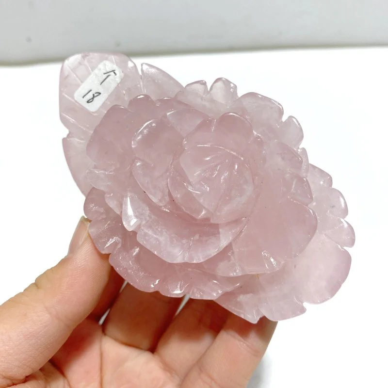 6 Pairs Beautiful Rose Quartz Flower Carving With Stand - Image 6