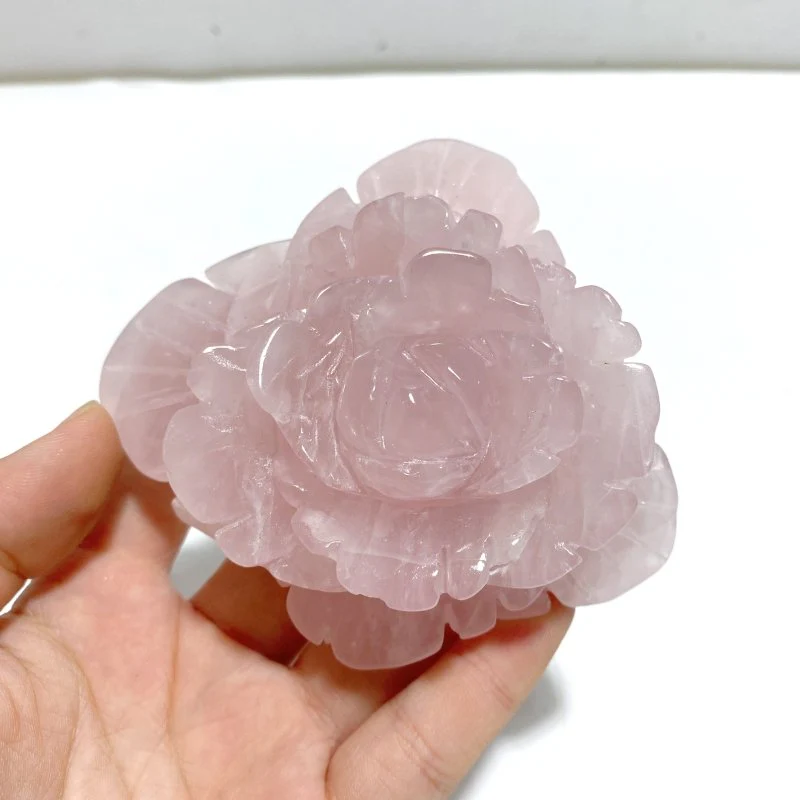 6 Pairs Beautiful Rose Quartz Flower Carving With Stand - Image 7
