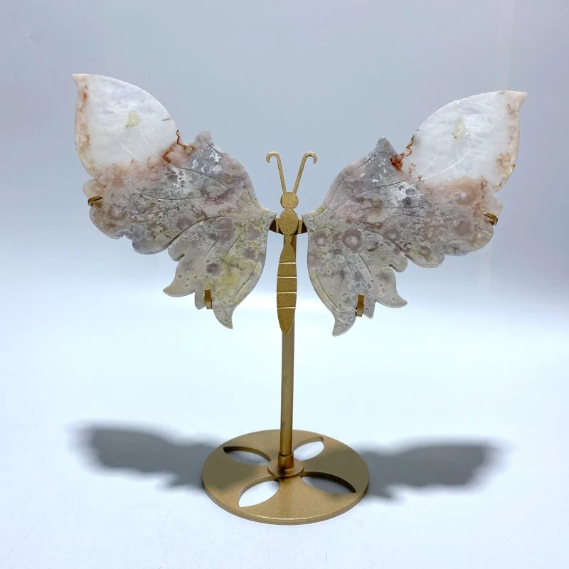 Beautiful Sakura Flower Agate Butterfly Wing Carving With Stand