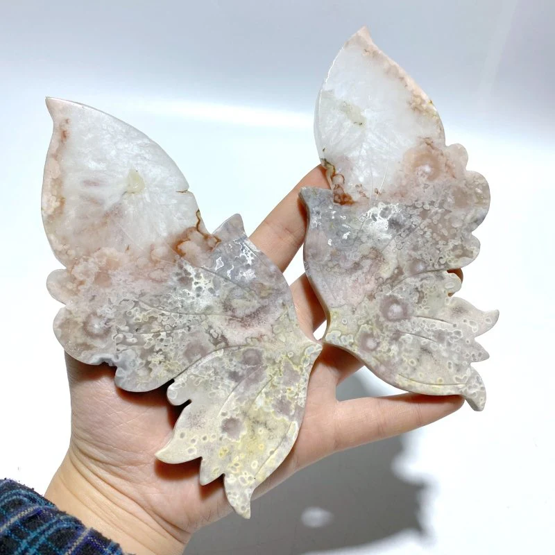 Beautiful Sakura Flower Agate Butterfly Wing Carving With Stand - Image 2