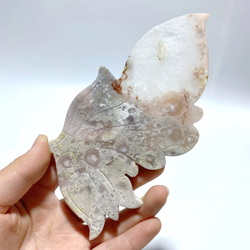 Beautiful Sakura Flower Agate Butterfly Wing Carving With Stand - Image 4