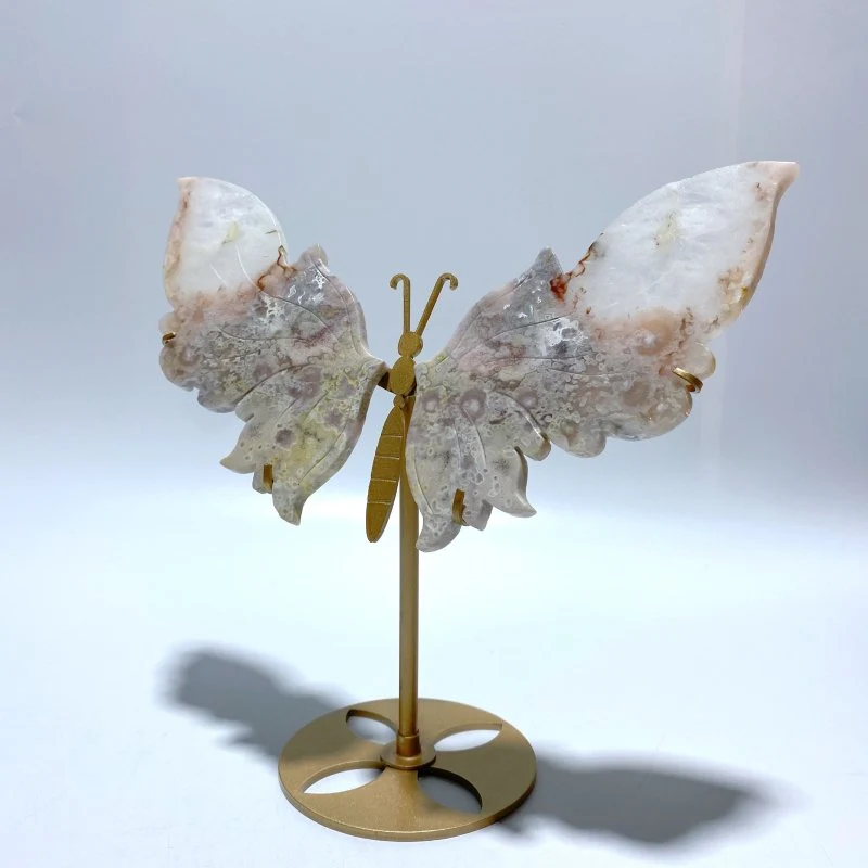 Beautiful Sakura Flower Agate Butterfly Wing Carving With Stand - Image 5