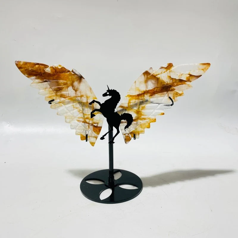 5 Pairs Fire Quartz Pegasus Wing Carving With Stand - Image 3