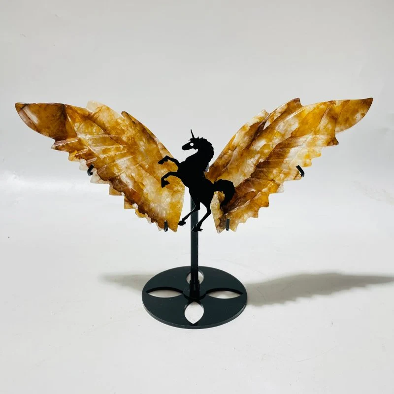 5 Pairs Fire Quartz Pegasus Wing Carving With Stand - Image 4