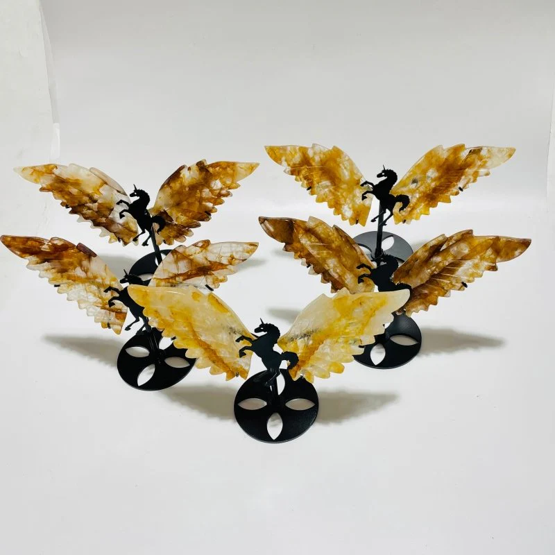5 Pairs Fire Quartz Pegasus Wing Carving With Stand - Image 5