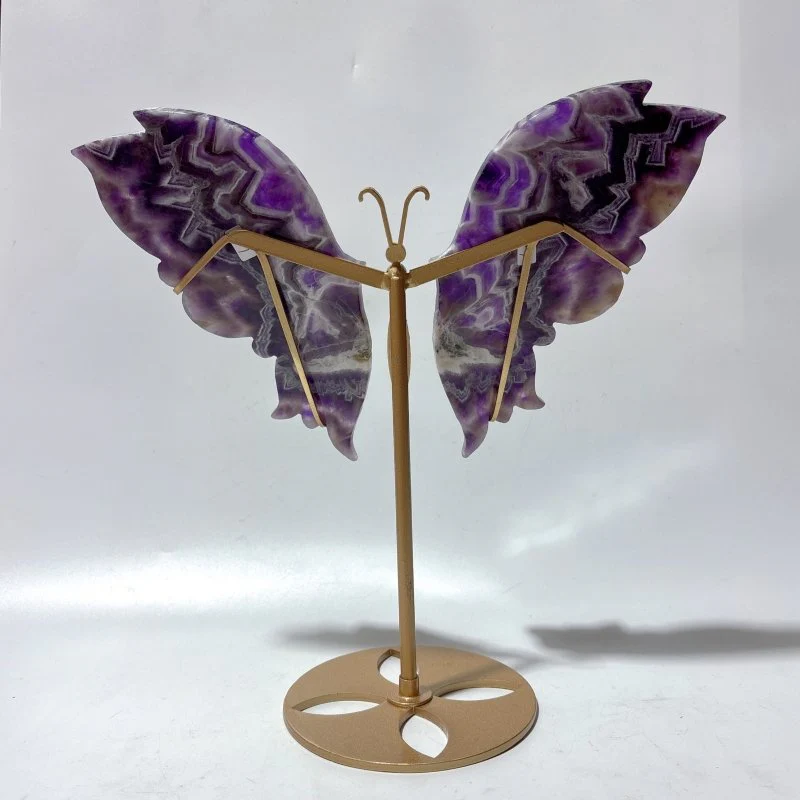 Large Chevron Amethyst Symmetry Butterfly Carving With Stand - Image 3