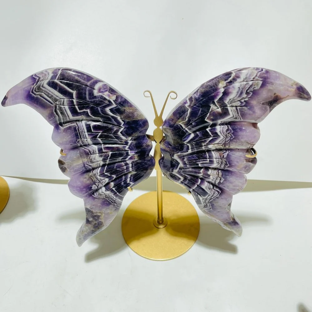 5 Pairs Large High Quality Chevron Amethyst Butterfly Carving With Stand - Image 3